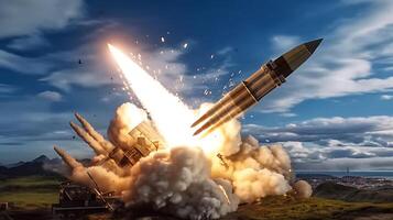 AI Generative Exploration missile rocket attack war background photo