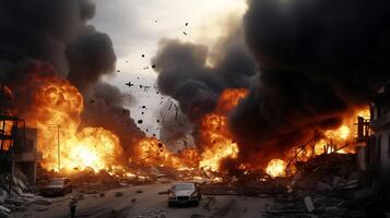 AI Generative Fierce bomb explosion attack background photo