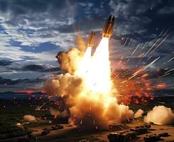 AI Generative Exploration missile rocket attack war background photo