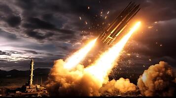 AI Generative Exploration missile rocket attack war background photo