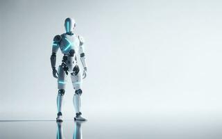 ai generado robot en pie lleno cuerpo moderno tecnología de artificial inteligencia ai robot industria foto