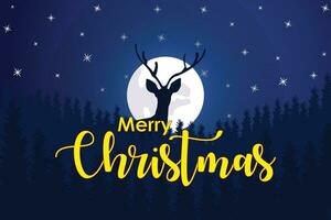 Merry Christmas with Big moon vector illustration