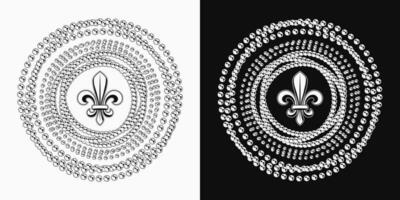 Round monochrome carnival Mardi Gras pattern with intertwined strands of beads. vector