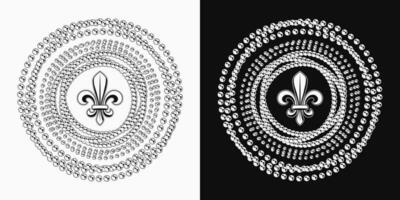 Round monochrome carnival Mardi Gras pattern with intertwined strands of beads. vector