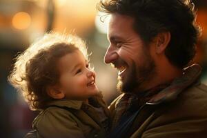 AI generated a father holding his baby bokeh style background photo