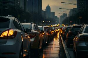 AI generated traffic jam on the street bokeh style background photo