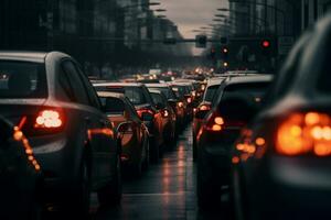 AI generated traffic jam on the street bokeh style background photo