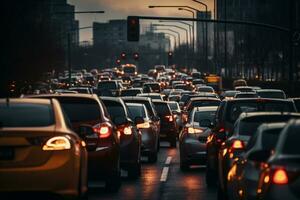 AI generated traffic jam on the street bokeh style background photo