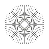 Radial circle lines. Circular lines element. Outlined symbol of Sun star rays. Abstract geometric illusion shape. Spokes with radiating stripes. Flat design element. Vector graphic illustration.