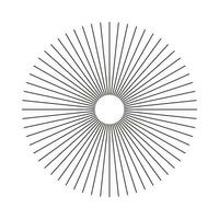 Radial circle lines. Circular lines element. Outlined symbol of Sun star rays. Abstract geometric illusion shape. Spokes with radiating stripes. Flat design element. Vector graphic illustration.