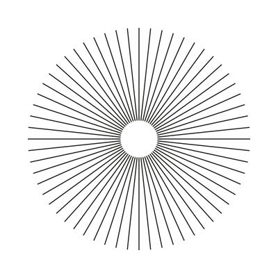 Radial circle lines. Circular lines element. Outlined symbol of Sun star rays. Abstract geometric illusion shape. Spokes with radiating stripes. Flat design element. Vector graphic illustration.