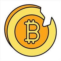 bitcoin roto color contorno icono diseño estilo vector