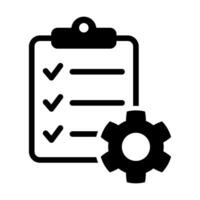 Clipboard with gear isolated icon. Technical support check list icon. Management flat icon concept. Software development. vector