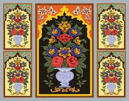 Indian mughal flower motif background border, Seamless floral wall pattern of the Mughal era, Mughal Traditional colourful arch gate vector pattern,