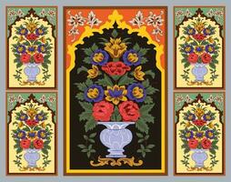 indio Mughal flor motivo antecedentes borde, sin costura floral pared modelo de el Mughal era, Mughal tradicional vistoso arco portón vector patrón,