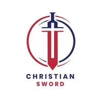 Christian sign with sword logo design for church and wellness vector