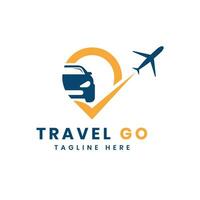 Travel go creative logo design concept with car and airplane transportation vector