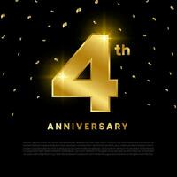4th anniversary celebration with gold glitter color and black background. Vector design for celebrations, invitation cards and greeting cards.