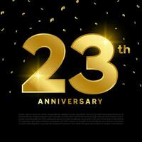 23 aniversario celebracion con oro Brillantina color y negro antecedentes. vector diseño para celebraciones, invitación tarjetas y saludo tarjetas