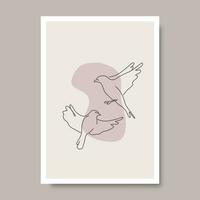 Hand drawn bird decoration art. Animal background with abstract shapes in black outline style. Abstract Art Design for print, cover, wallpaper, minimal and natural wall art. vector