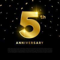 5th anniversary celebration with gold glitter color and black background. Vector design for celebrations, invitation cards and greeting cards.