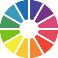 Color palette template for art school. Multicolored wheel. Infographic element round shape. Color circle guide. Pie chart diagram. Color theory. Twelve part color system. Coaching tool. png