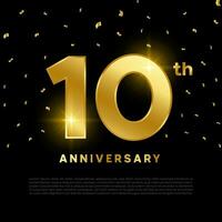 10 aniversario celebracion con oro Brillantina color y negro antecedentes. vector diseño para celebraciones, invitación tarjetas y saludo tarjetas