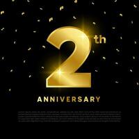 2th anniversary celebration with gold glitter color and black background. Vector design for celebrations, invitation cards and greeting cards.