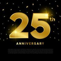 25th anniversary celebration with gold glitter color and black background. Vector design for celebrations, invitation cards and greeting cards.