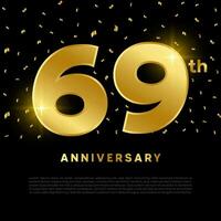 69th anniversary celebration with gold glitter color and black background. Vector design for celebrations, invitation cards and greeting cards.