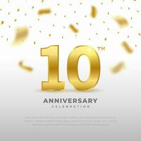 10th anniversary celebration with gold glitter color and white background. Vector design for celebrations, invitation cards and greeting cards.