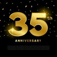 35th anniversary celebration with gold glitter color and black background. Vector design for celebrations, invitation cards and greeting cards.