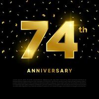 74th anniversary celebration with gold glitter color and black background. Vector design for celebrations, invitation cards and greeting cards.