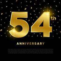 54th anniversary celebration with gold glitter color and black background. Vector design for celebrations, invitation cards and greeting cards.