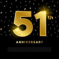 51th anniversary celebration with gold glitter color and black background. Vector design for celebrations, invitation cards and greeting cards.