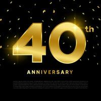 40th anniversary celebration with gold glitter color and black background. Vector design for celebrations, invitation cards and greeting cards.