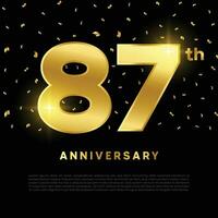 87th anniversary celebration with gold glitter color and black background. Vector design for celebrations, invitation cards and greeting cards.