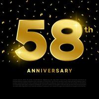 58th anniversary celebration with gold glitter color and black background. Vector design for celebrations, invitation cards and greeting cards.