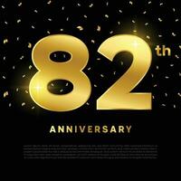 82th anniversary celebration with gold glitter color and black background. Vector design for celebrations, invitation cards and greeting cards.