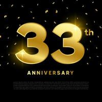 33th anniversary celebration with gold glitter color and black background. Vector design for celebrations, invitation cards and greeting cards.