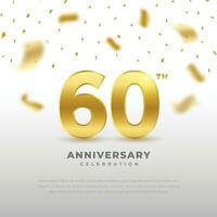 60th anniversary celebration with gold glitter color and white background. Vector design for celebrations, invitation cards and greeting cards.