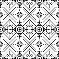 Indigenous tribal seamless retro pattern. Abstract decorative pixel style. Geometric ethnic motif. Black and white colors. Design for fabric, textile, ornament, clothing, background, wrapping, batik. vector