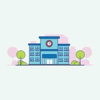 Building with Clock and Trees Vector Illustration