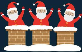 Christmas clipart with Santa Clauses in chimneys isolated in white background vector