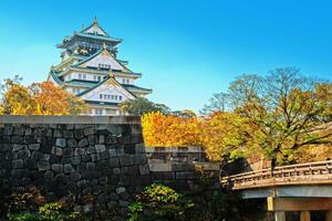 osaka, Japón - 21 nov 2018 - Osaka castillo en Osaka ciudad con otoño hojas foto