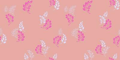 Seamless pattern with hand drawn abstract  tiny branches leaves on the pink background. Vector design ornament for paper, cover, fabric, interior decor, textile, wallpaper, surface design, fashion