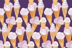 Vector hand drawn sketch abstract ice cream, ice cream in a cone seamless pattern. Colorful illustration dessert, sweets, print. Template for design, childish, fashion, surface design, wallpaper