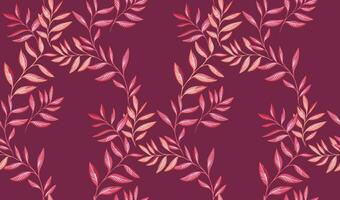 Burgundy Leaves stem seamless pattern. Abstract, artistic, tropical, modern, colorful branches leaf print. Vector hand drawn. Template for textile, fashion, print, surface design, paper, cover