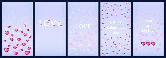 Stories templates. Set templates Happy Valentine day, love, you are my love. Set o hearts. Graphics suitable f festive vector templates withfor use for banner, print flyer, decorative