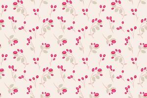 Seamless minimalist, simple, gently light pattern. Abstract tiny twigs leaves berries, with drops, dots, spots. Vector hand drawn. Template for textile, fashion, surface design fabric